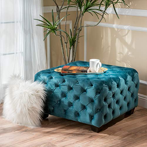 Dark Teal Velvet Ottoman Q907