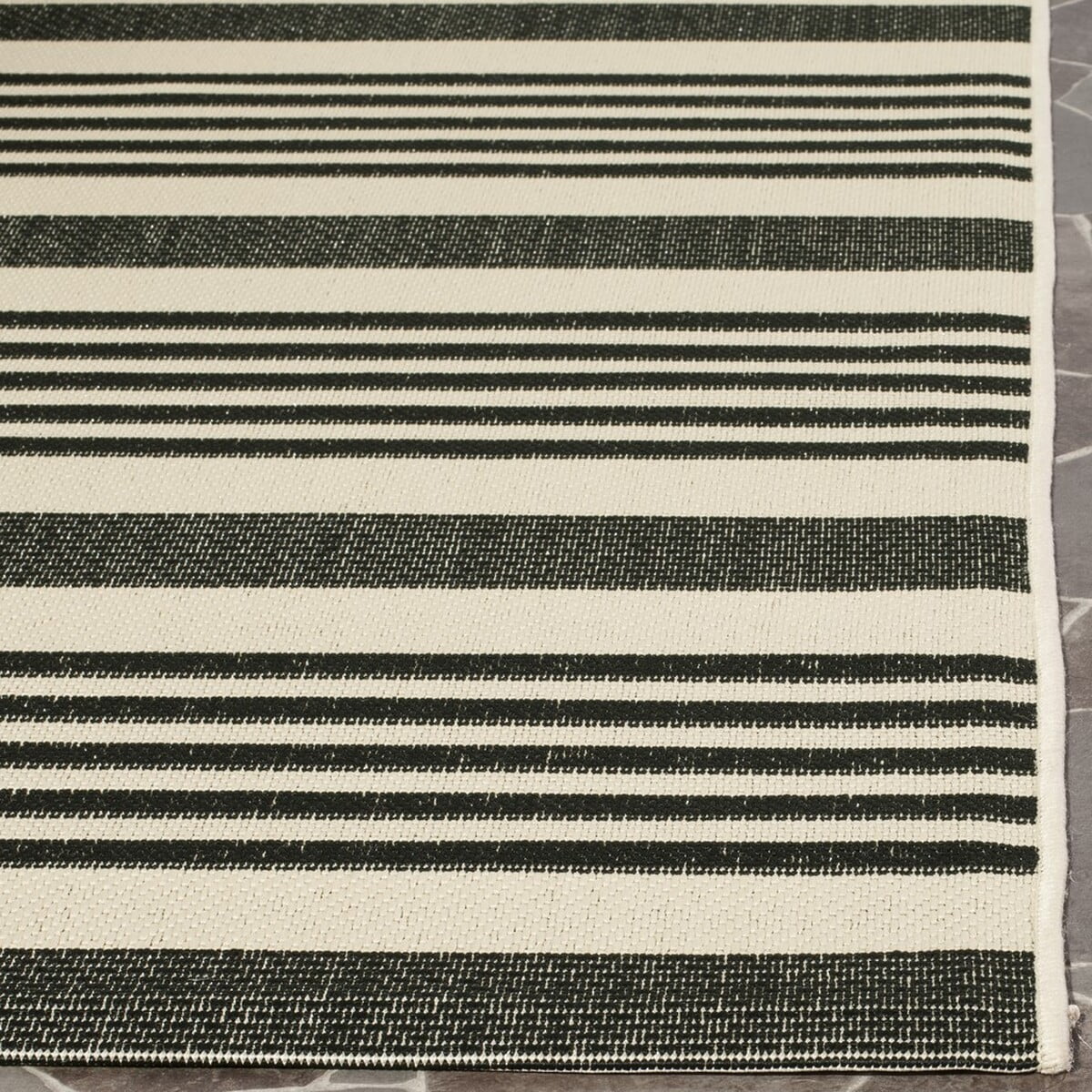 Black/Bone Striped Square Indoor/Outdoor Area Rug C77500