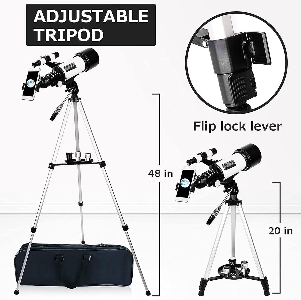 70mm Aperture 400mm AZ Mount Refracting Telescope with Phone Adapter and Wireless Remote U9356