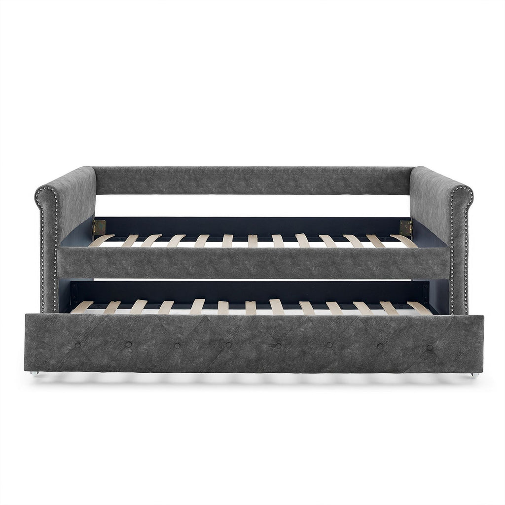 Gray Upholstered Tufted Sofa Bed With Rollers K980
