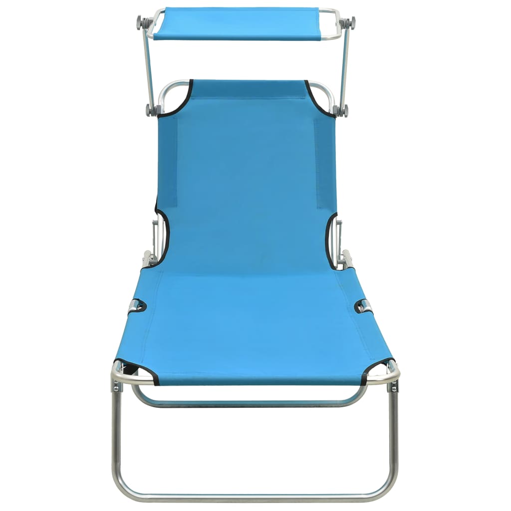 Folding Sun Lounger with Canopy Steel Turquoise and Blue W21926