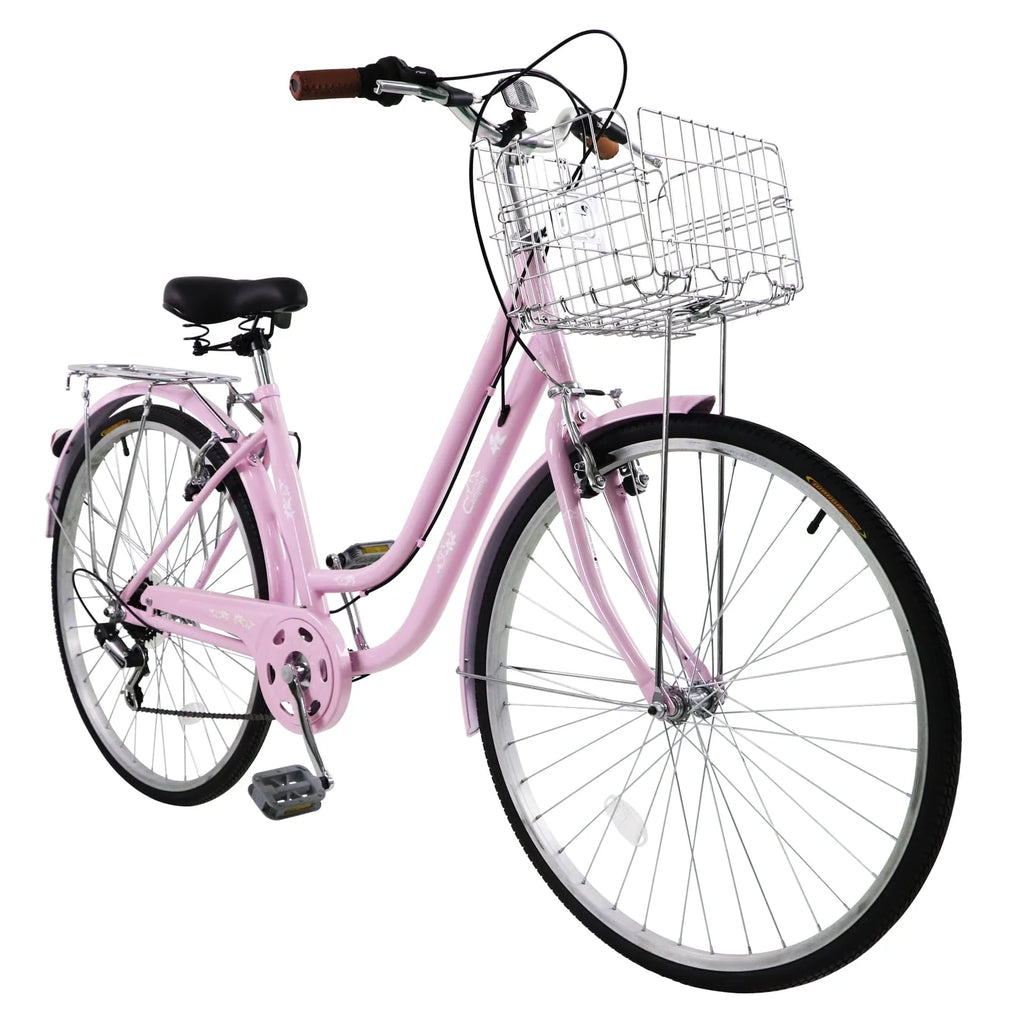 26 inch Commuter Bicycle with 7-speed, Baskets, Pink B8054