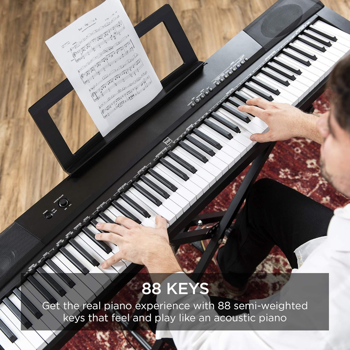 88-Key Full Size Digital Piano Keyboard Set with Semi-Weighted Keys, Stand, Sustain Pedal, Built-In Speakers, Power Supply C380