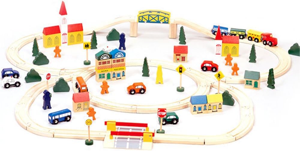 100-Piece Wooden Train Track Town Starter Set N296