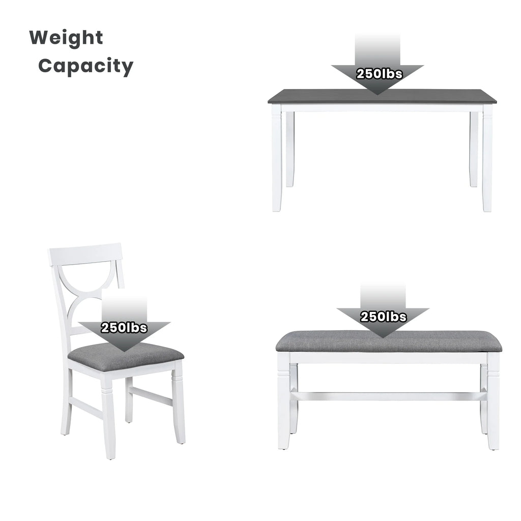 6 Piece Dining Table Set with 4 Chairs and Upholstered Bench Z404