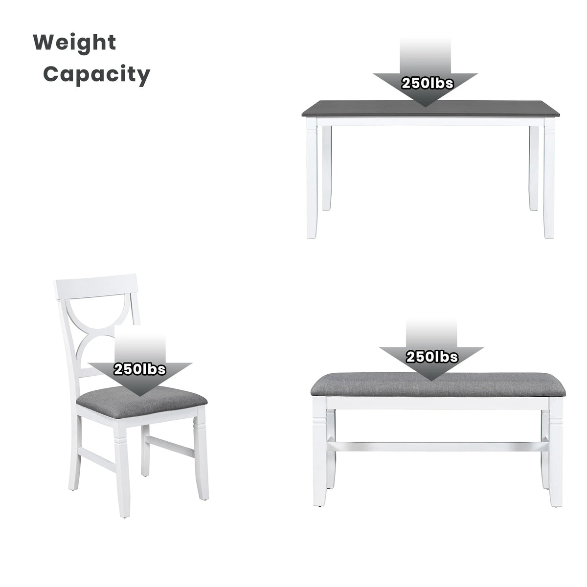 6 Piece Dining Table Set with 4 Chairs and Upholstered Bench Z404