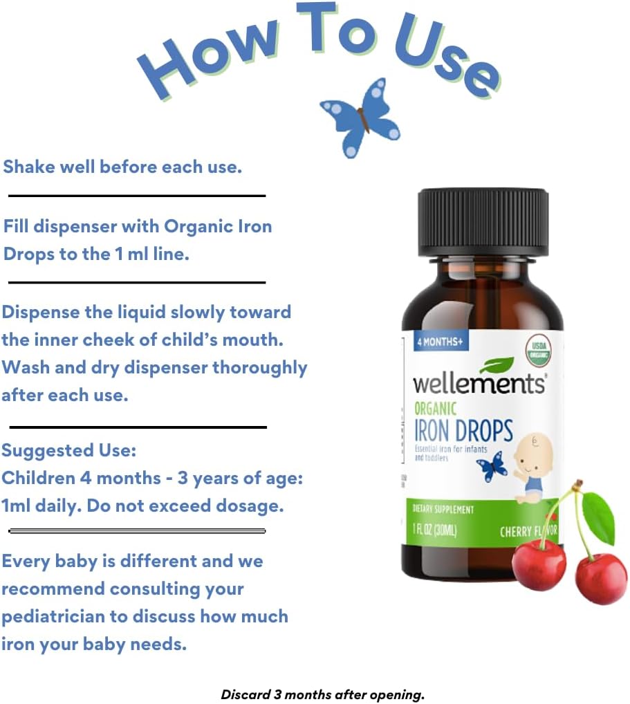 Organic Iron Drops for Babies, Cherry Flavor, 1 Fl Oz I7286