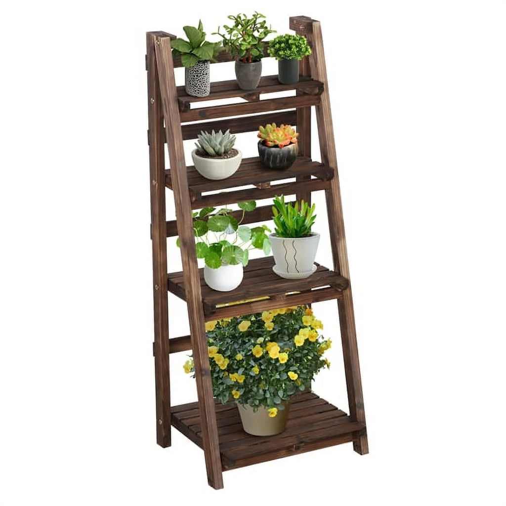 4 Tier Foldable Wooden Flower Stand Ladder Shelves G53959