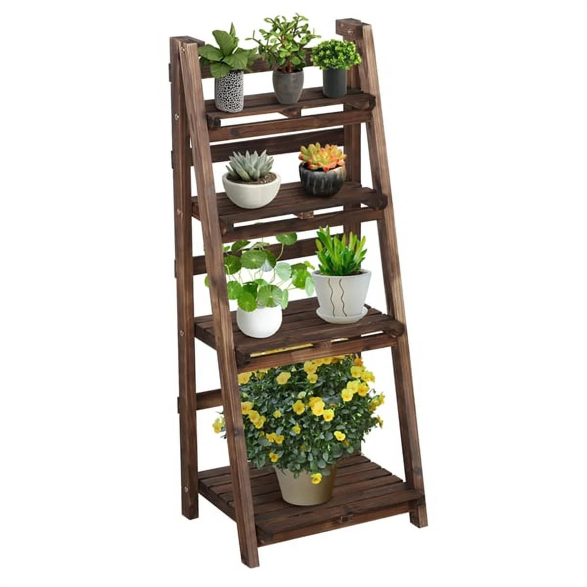 4 Tier Foldable Wooden Flower Stand Ladder Shelves G53959
