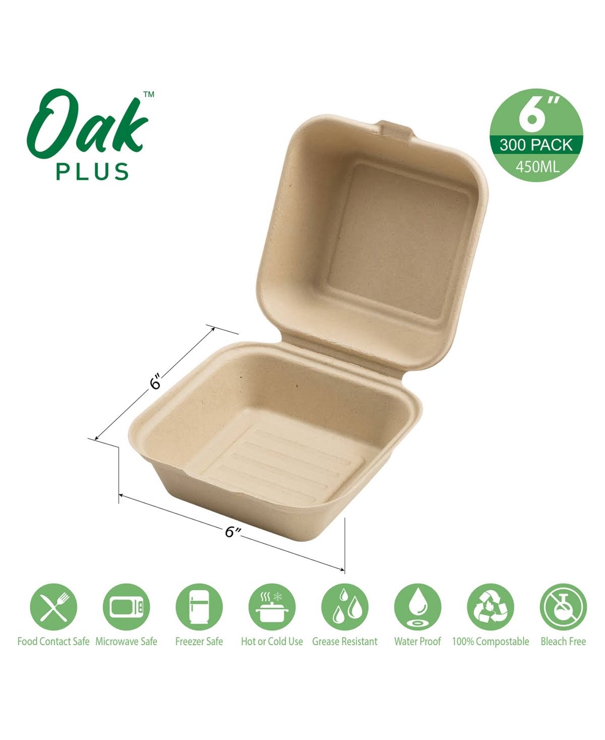Disposable Sugarcane Clamshell Containers 300 Pack 450ml Y117993