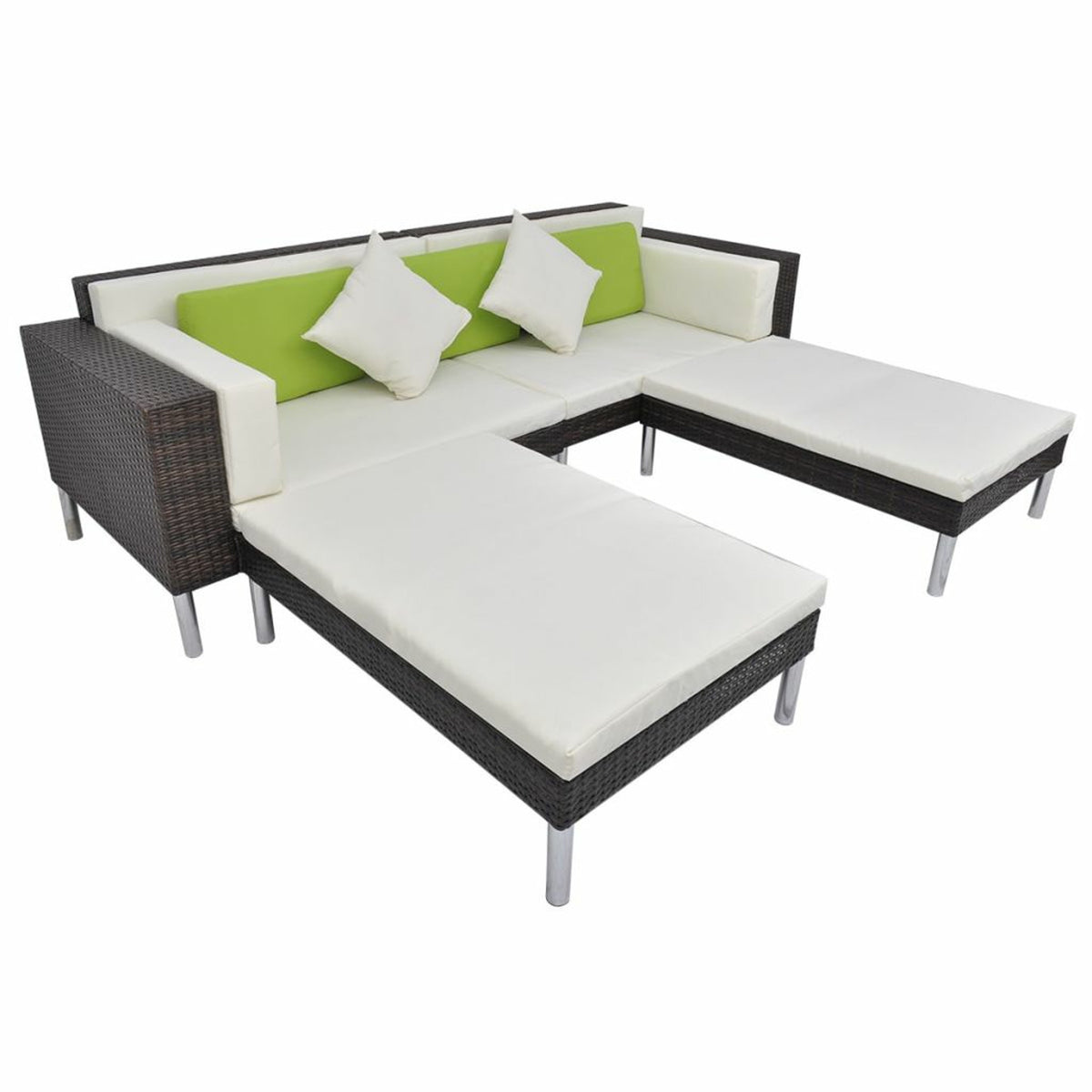 4 Piece Outdoor Conversation Set Cushioned Corner Sofa with Ottoman and Coffee Table Sectional Sofa Set Brown Poly Rattan H8079