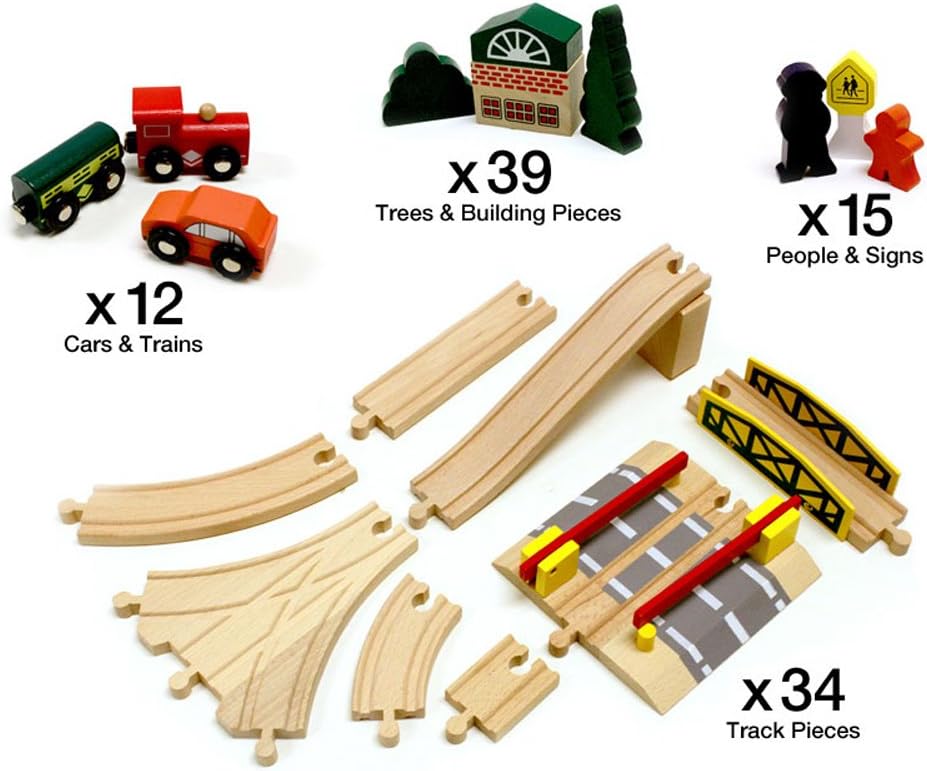 100-Piece Wooden Train Track Town Starter Set N296