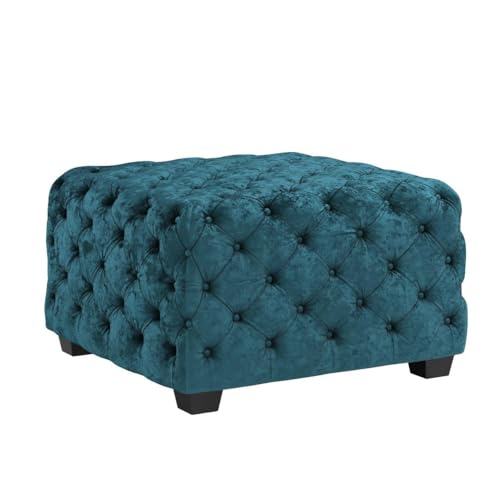 Dark Teal Velvet Ottoman Q907
