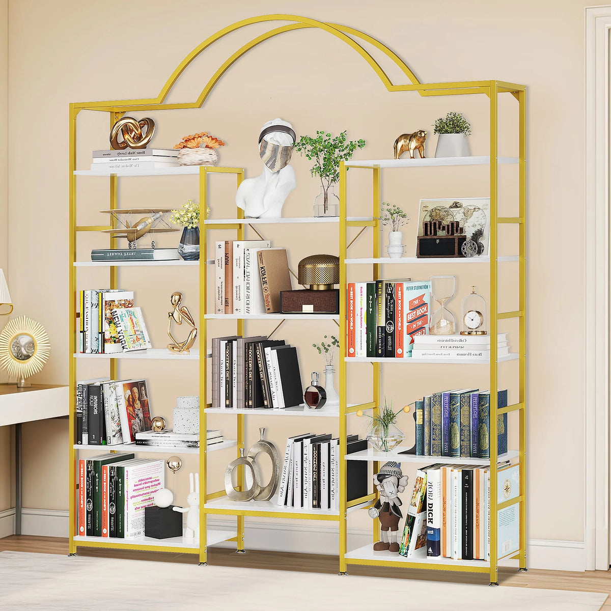 5-Tier Gold and White Bookshelf O72175