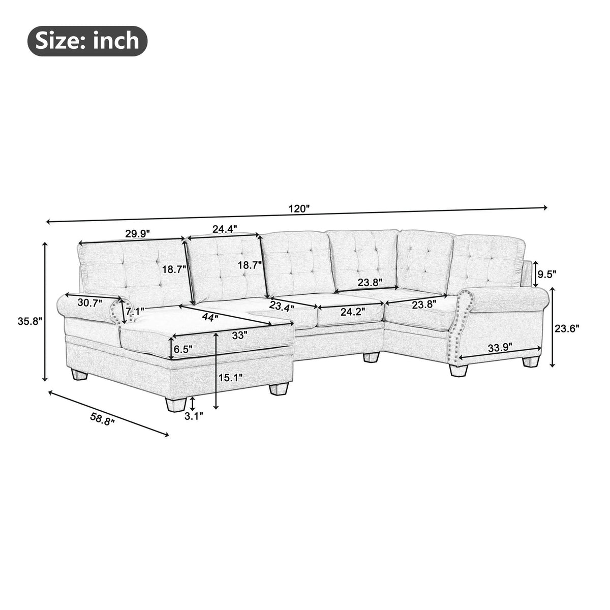 Beige U-Shaped Sectional Sofa F945251