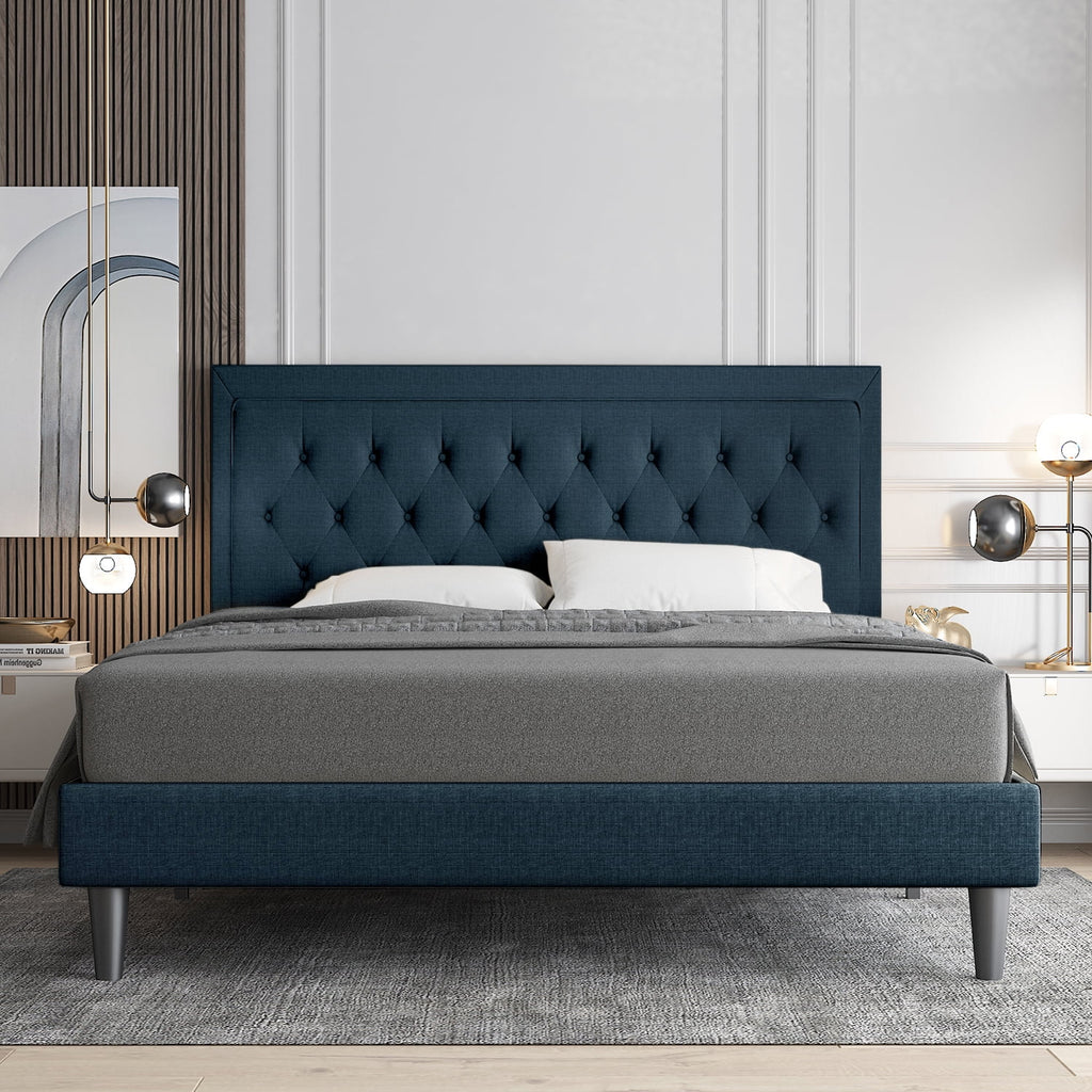 Queen Size Upholstered Platform Bed with Adjustable Headboard H545