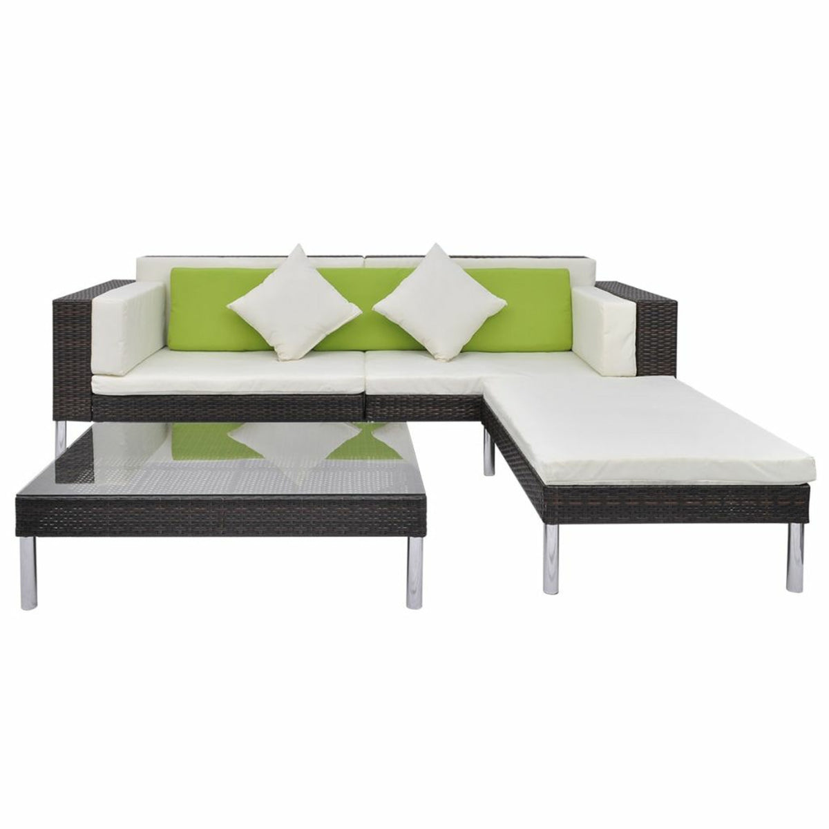 4 Piece Outdoor Conversation Set Cushioned Corner Sofa with Ottoman and Coffee Table Sectional Sofa Set Brown Poly Rattan H8079