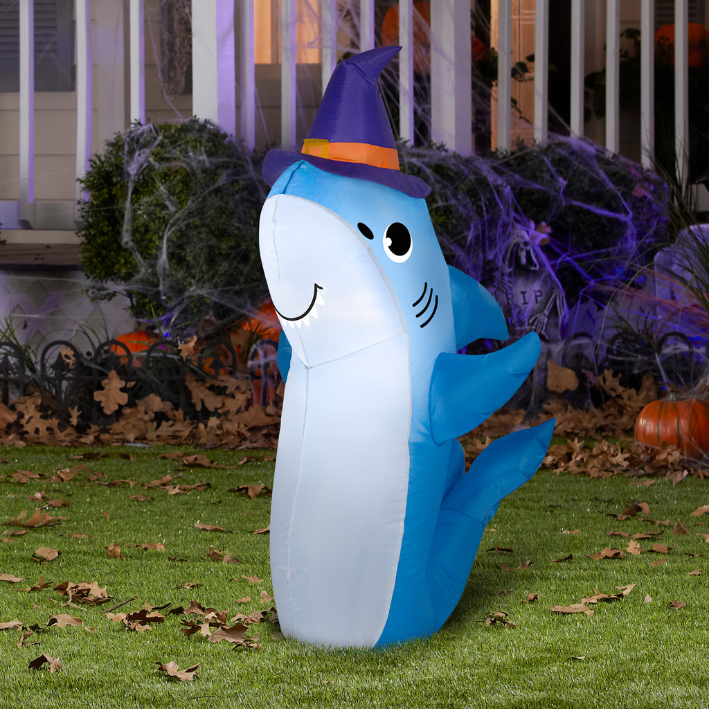 Inflatable Shark with Witch Hat, 3.5 ft Tall, Multicolored L26953