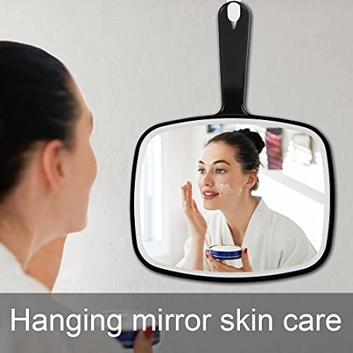 Large Wall Mount Hand Mirror with Handle Square Black 10.3inx7.3in E3232