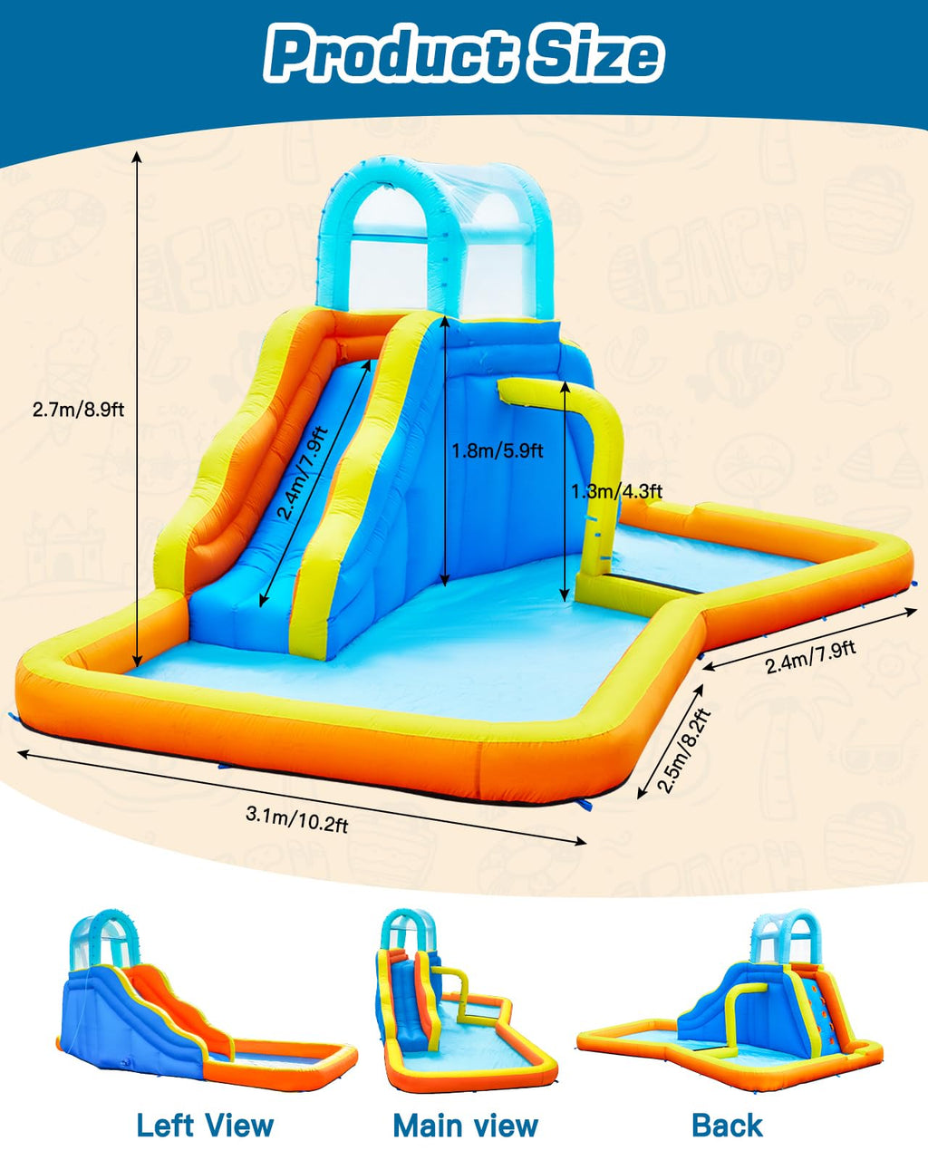 Inflatable Water Slide Park with Spray Pool, Bounce House with Climbing Wall and Blower M1620