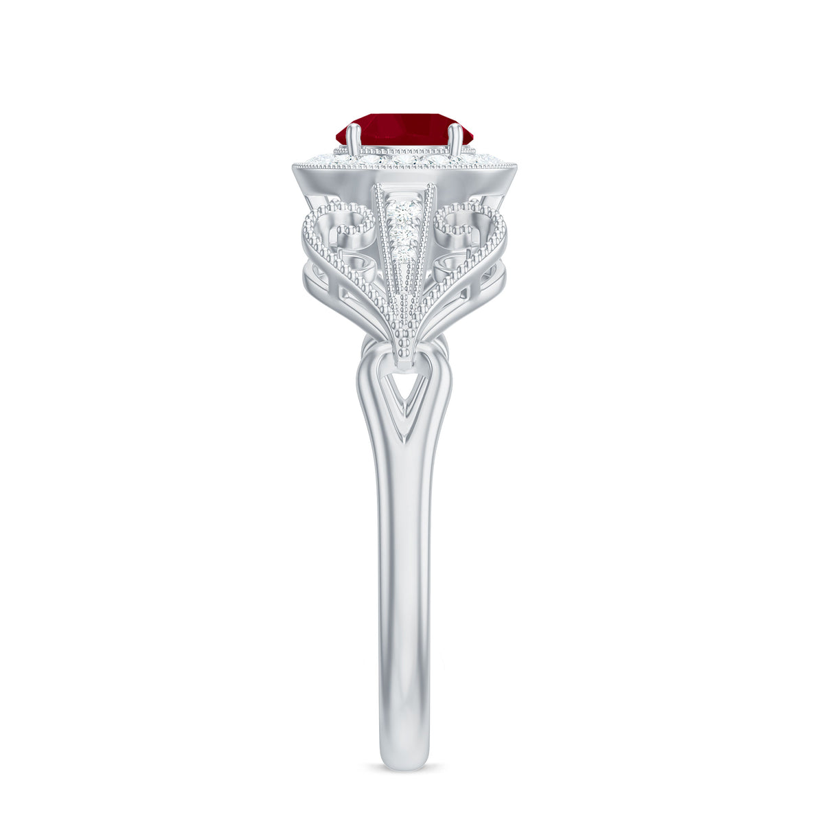 Ruby and Diamond Engagement Ring, 925 Sterling Silver I16237