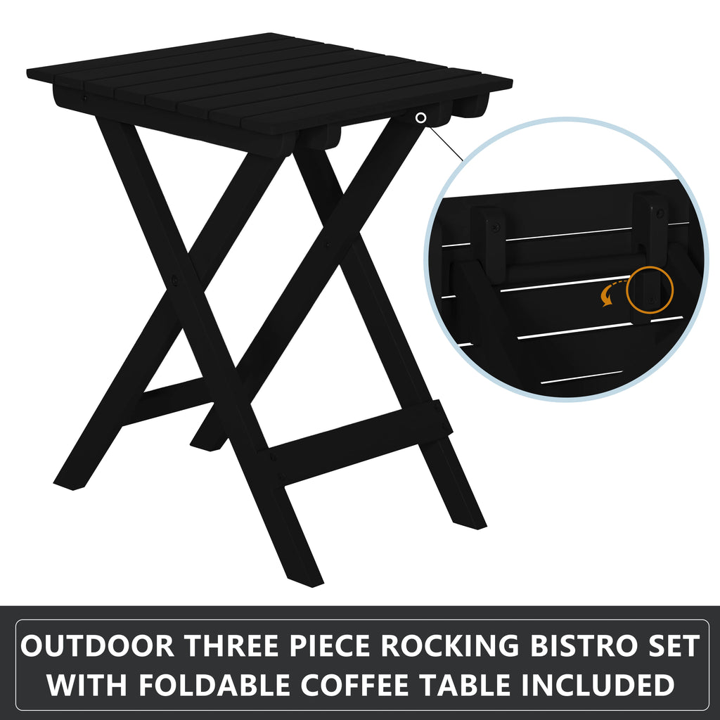 Black Wood Rocking Chair Set of 3 with Foldable Table Y58773