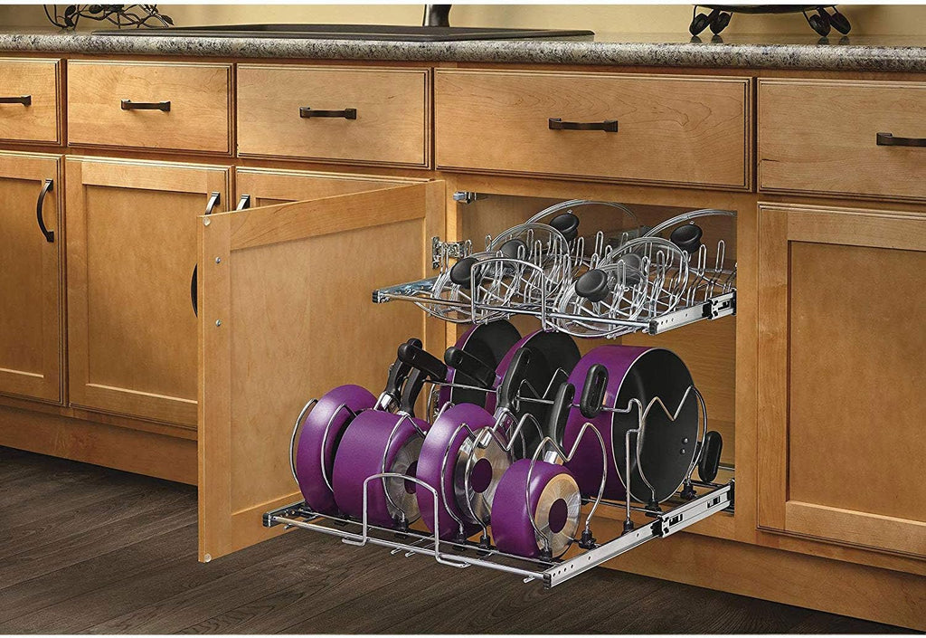 12-Inch 2-Tier Wire Pull Out Kitchen Cabinet Organizer, Chrome D118128
