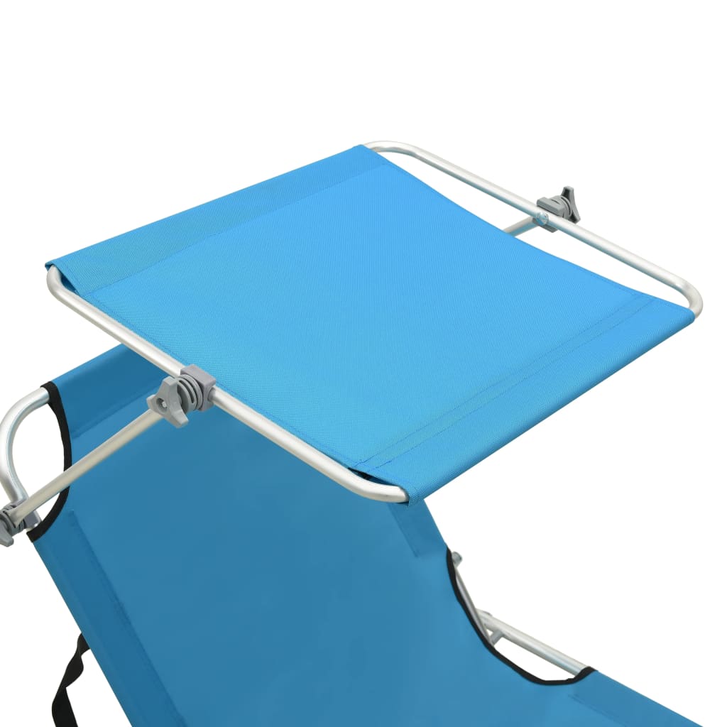 Folding Sun Lounger with Canopy Steel Turquoise and Blue W21926