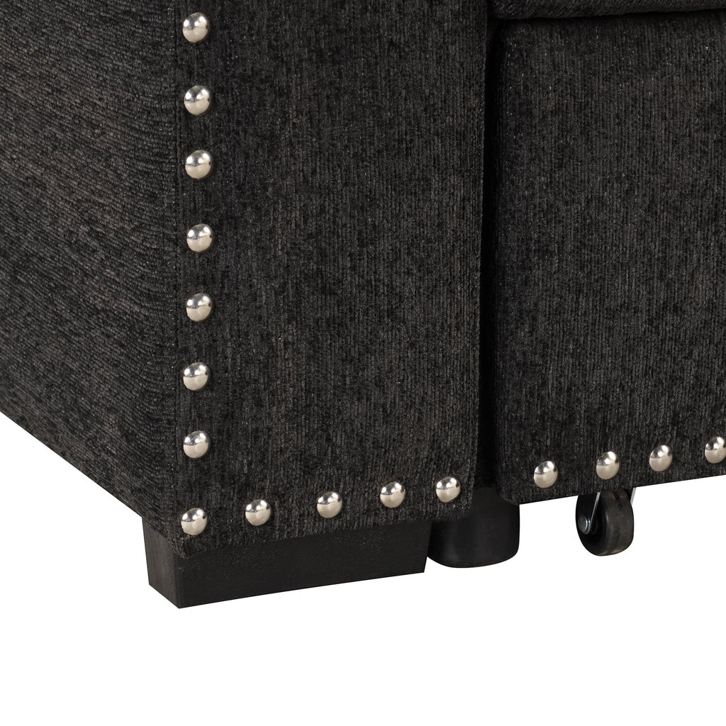 Black Reversible Pull-Out Sectional Sofa Bed with Storage Chaise P939941