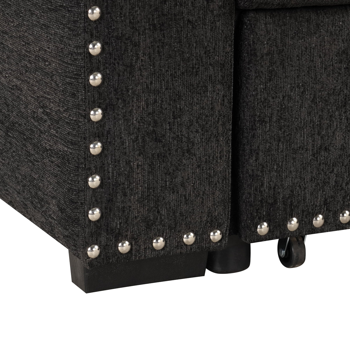 Black Reversible Pull-Out Sectional Sofa Bed with Storage Chaise P939941