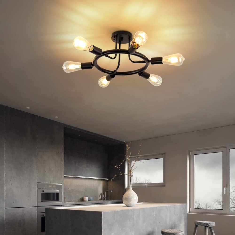 Black 6 Lights LED Semi Flush Mount Ceiling Light L6092