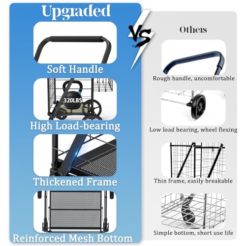 Heavy Duty Folding Shopping Cart with Double Basket, 360° Swivel Wheels, Waterproof Bag S115