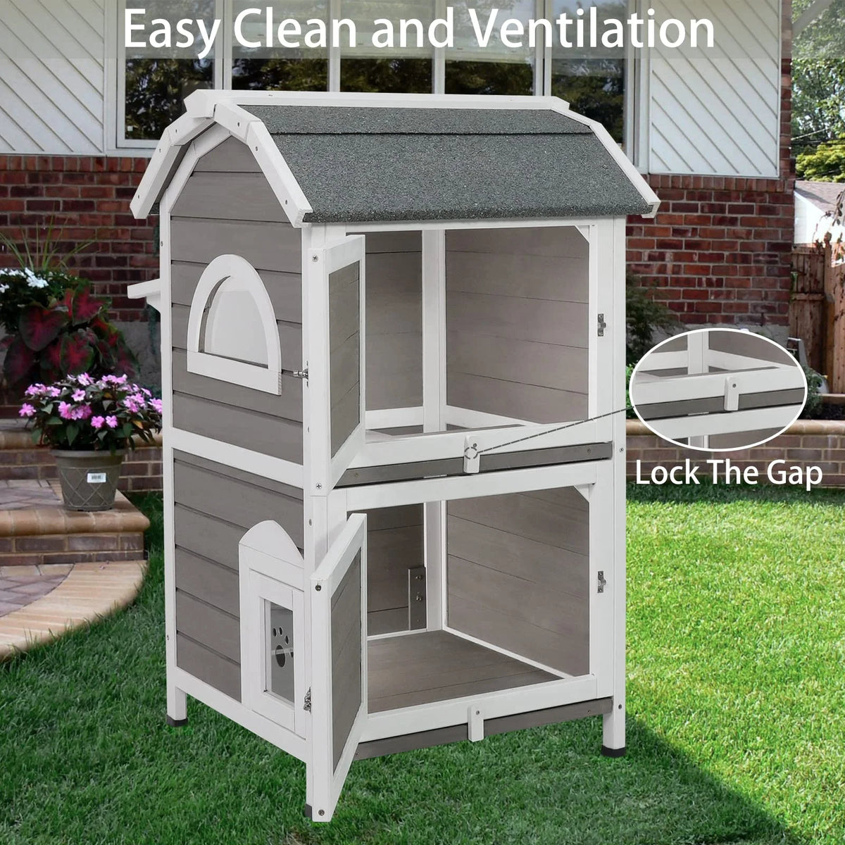 Weatherproof Two Story Wooden Outdoor Cat House R429