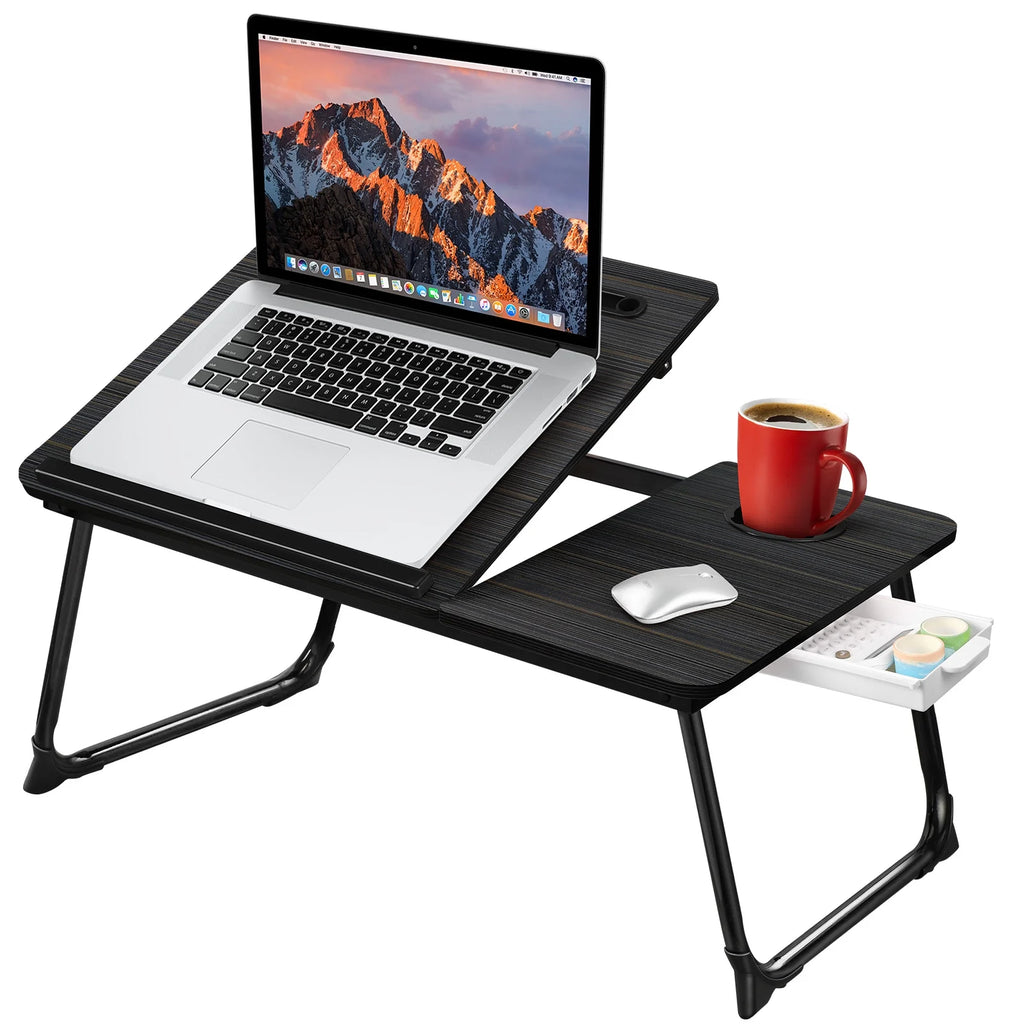 Foldable Adjustable Lap Desk with Cup Holder, Black O570