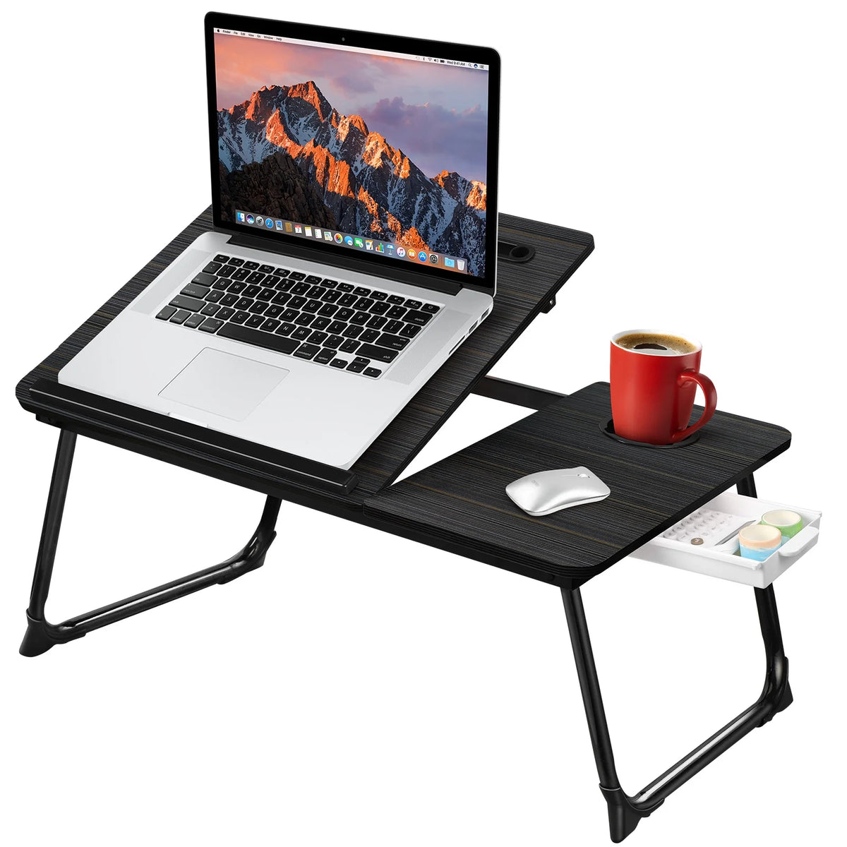 Foldable Adjustable Lap Desk with Cup Holder, Black O570