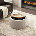 Grey Round Storage Ottoman with Wood Tray S88918