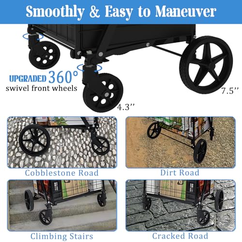 Heavy Duty Folding Shopping Cart with Double Basket, 360° Swivel Wheels, Waterproof Bag S115
