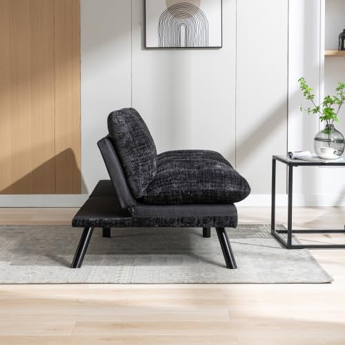Black Convertible Futon Sofa Bed with Metal Legs K4770