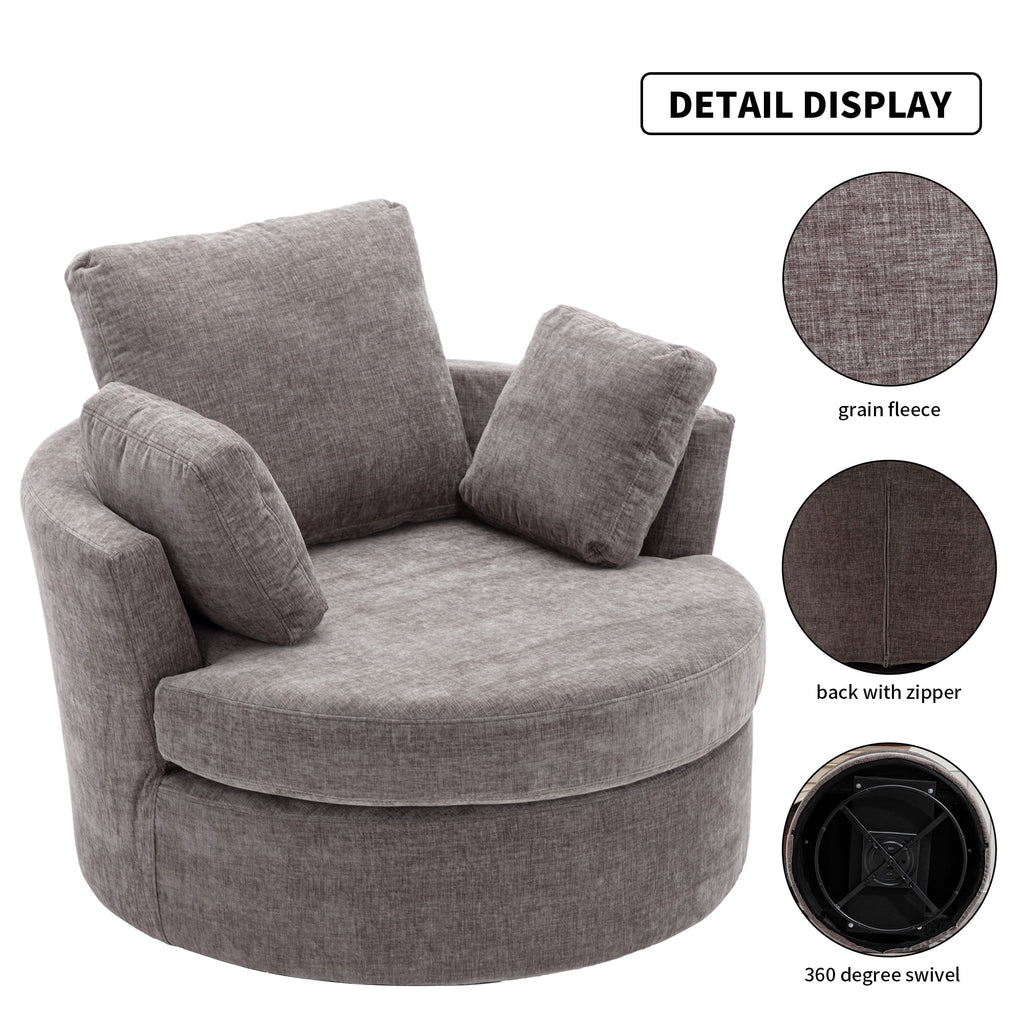 Oversized Round Swivel Accent Chair with 3 Pillows A774