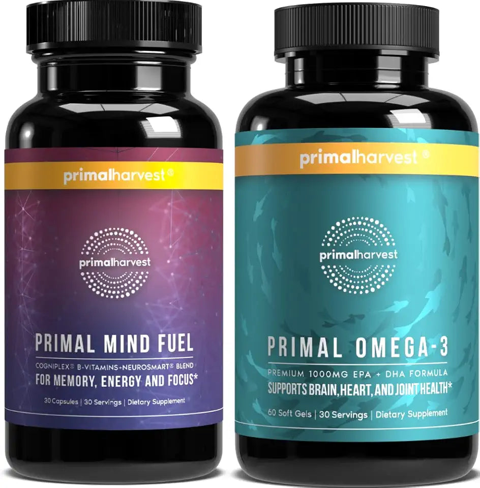 Omega 3 Fish Oil Capsules and Brain Booster Pills Bundle L655