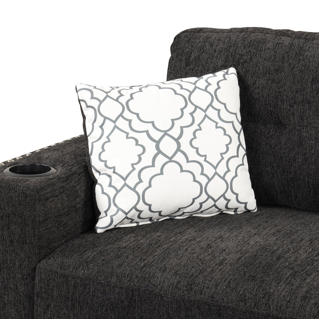 Black Reversible Pull-Out Sectional Sofa Bed with Storage Chaise P939941