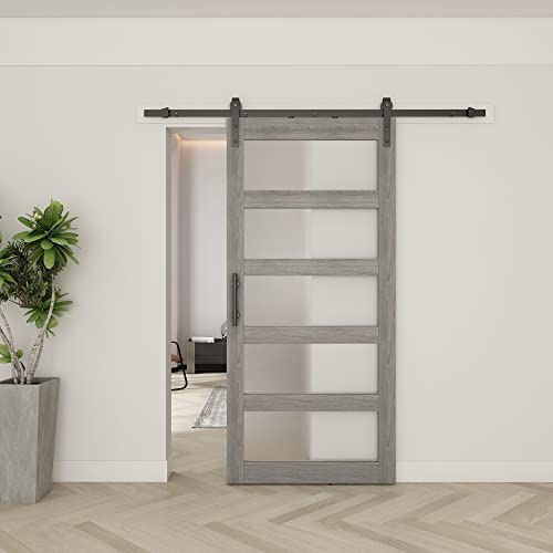 42in x 84in Frosted Glass Barn Door with 7FT Sliding Door Hardware Kit W37241