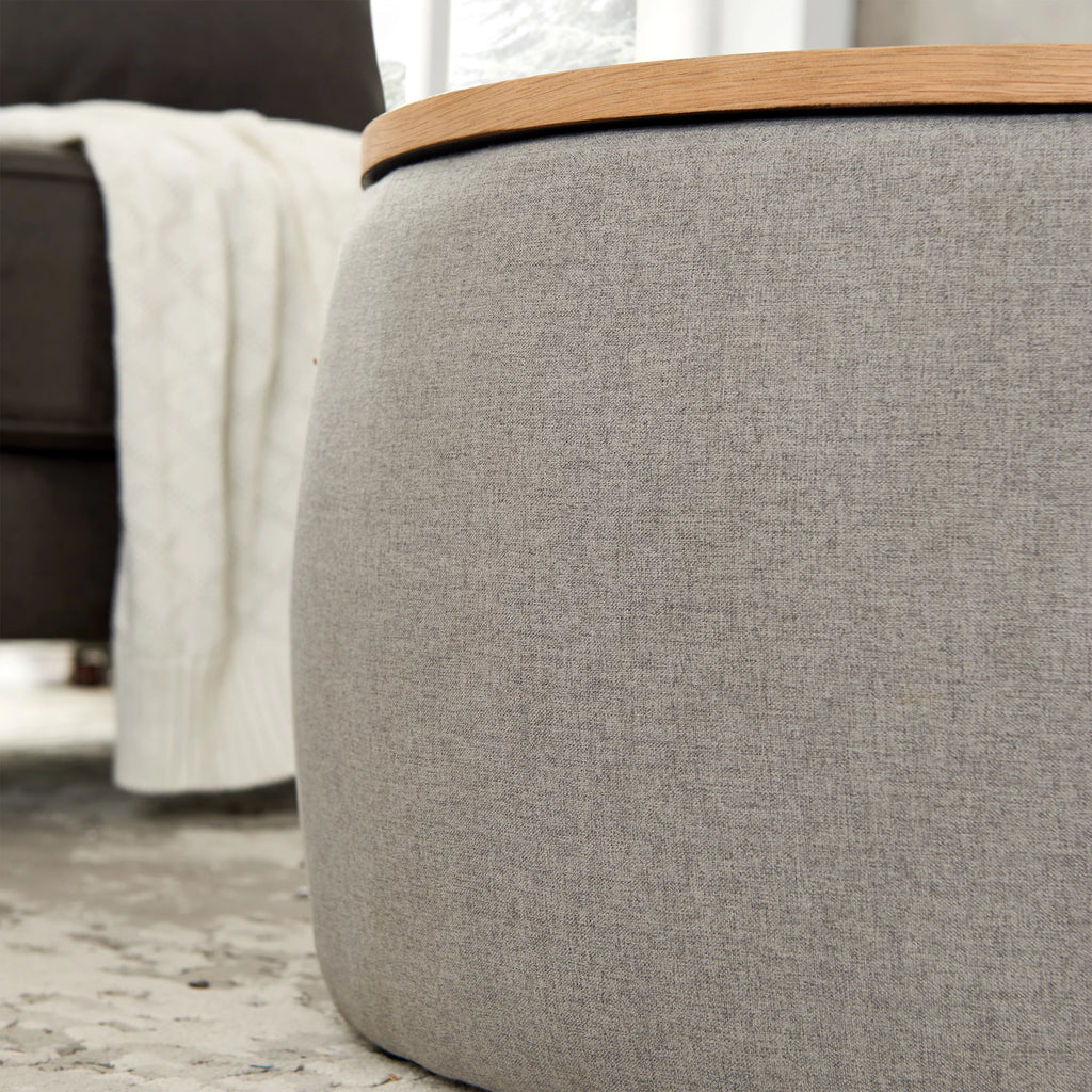 Grey Round Storage Ottoman with Wood Tray S88918