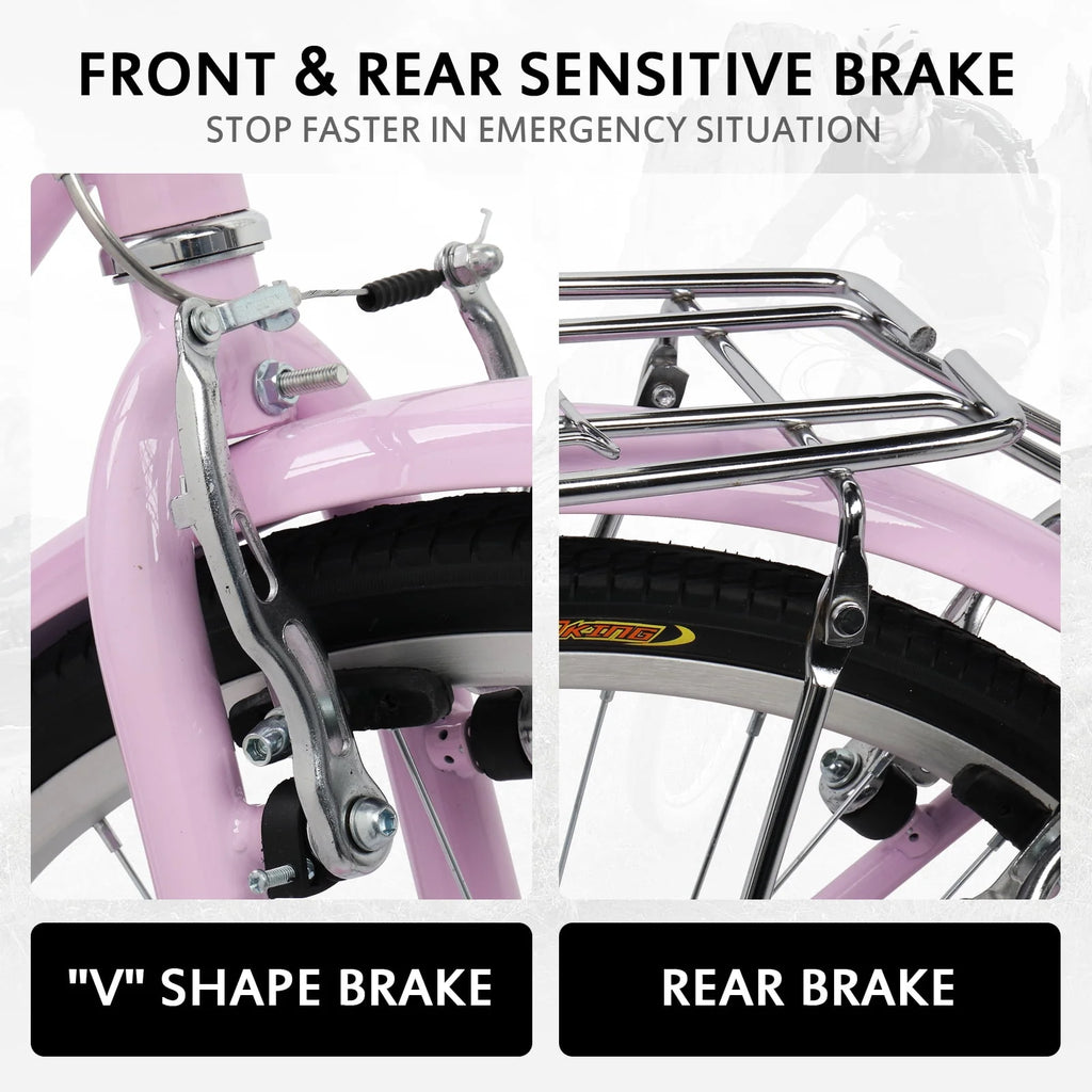 26 inch Commuter Bicycle with 7-speed, Baskets, Pink B8054