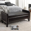 Espresso Faux Leather Storage Bench with Nailhead Trim Y512