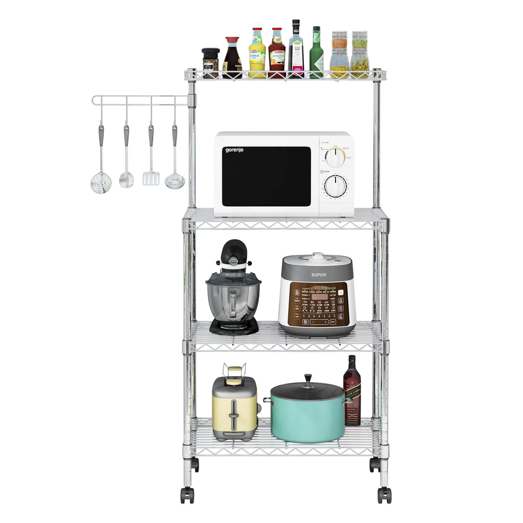 4-Tier Chrome Kitchen Storage Rack with Hanging Hooks E87836