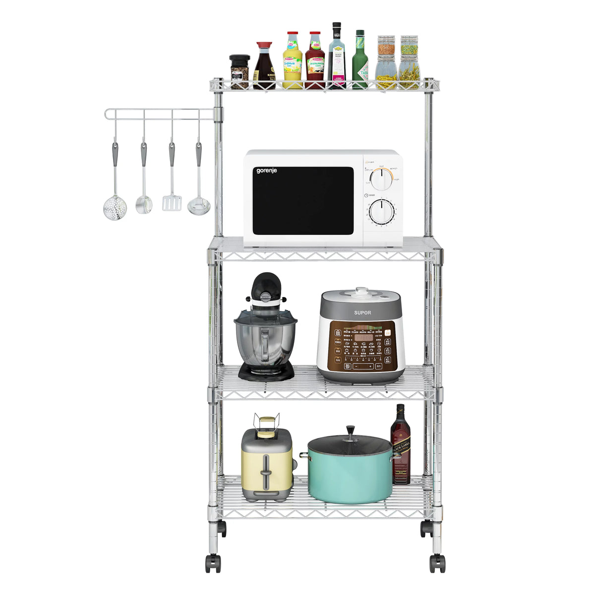 4-Tier Chrome Kitchen Storage Rack with Hanging Hooks E87836