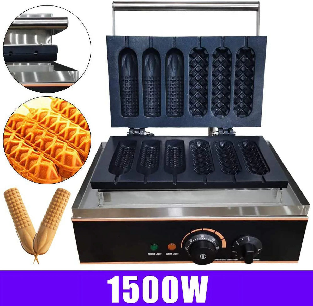 6 PCS Non Stick Stainless Steel Electric Waffle Maker 1500W V730
