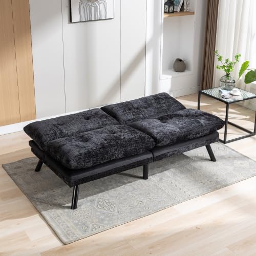 Black Convertible Futon Sofa Bed with Metal Legs K4770