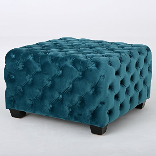 Dark Teal Velvet Ottoman Q907